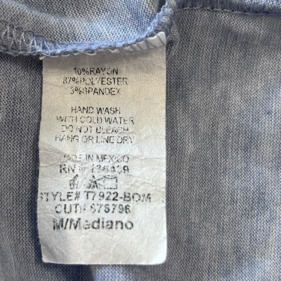 SJS Wms Med Blue Sleeveless Tunic Tank White Puffy Floral Design Tie Neck Casual - Picture 8 of 8